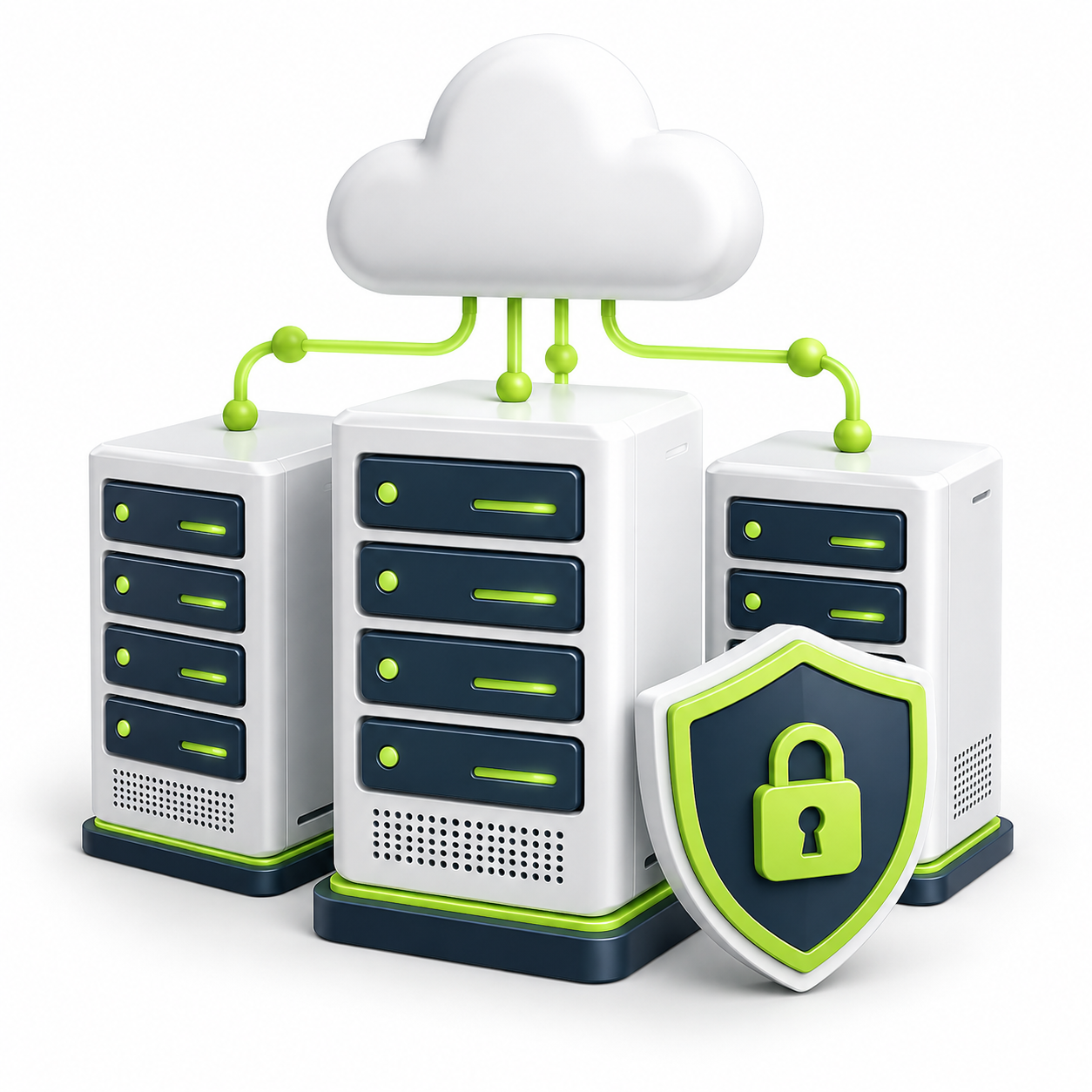 Illustration de serveurs, d’un cloud et d’un bouclier de sécurité