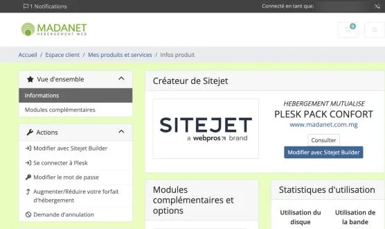 Le lien « Se connecter à Plesk »