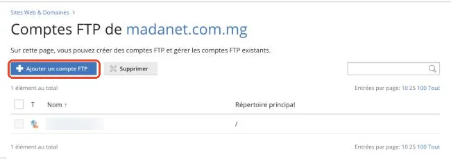 Le bouton Ajouter un compte FTP