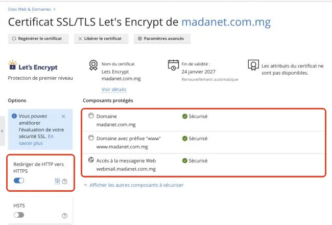 Les composants sécurisés et la redirection vers HTTPS