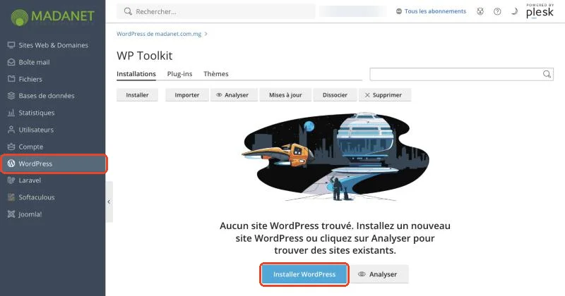 WP Toolkit et le bouton Installer WordPress