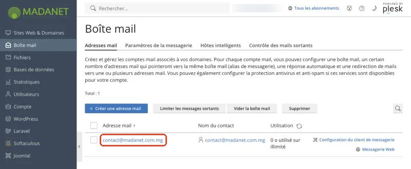 Le choix de l’adresse e-mail dans la liste